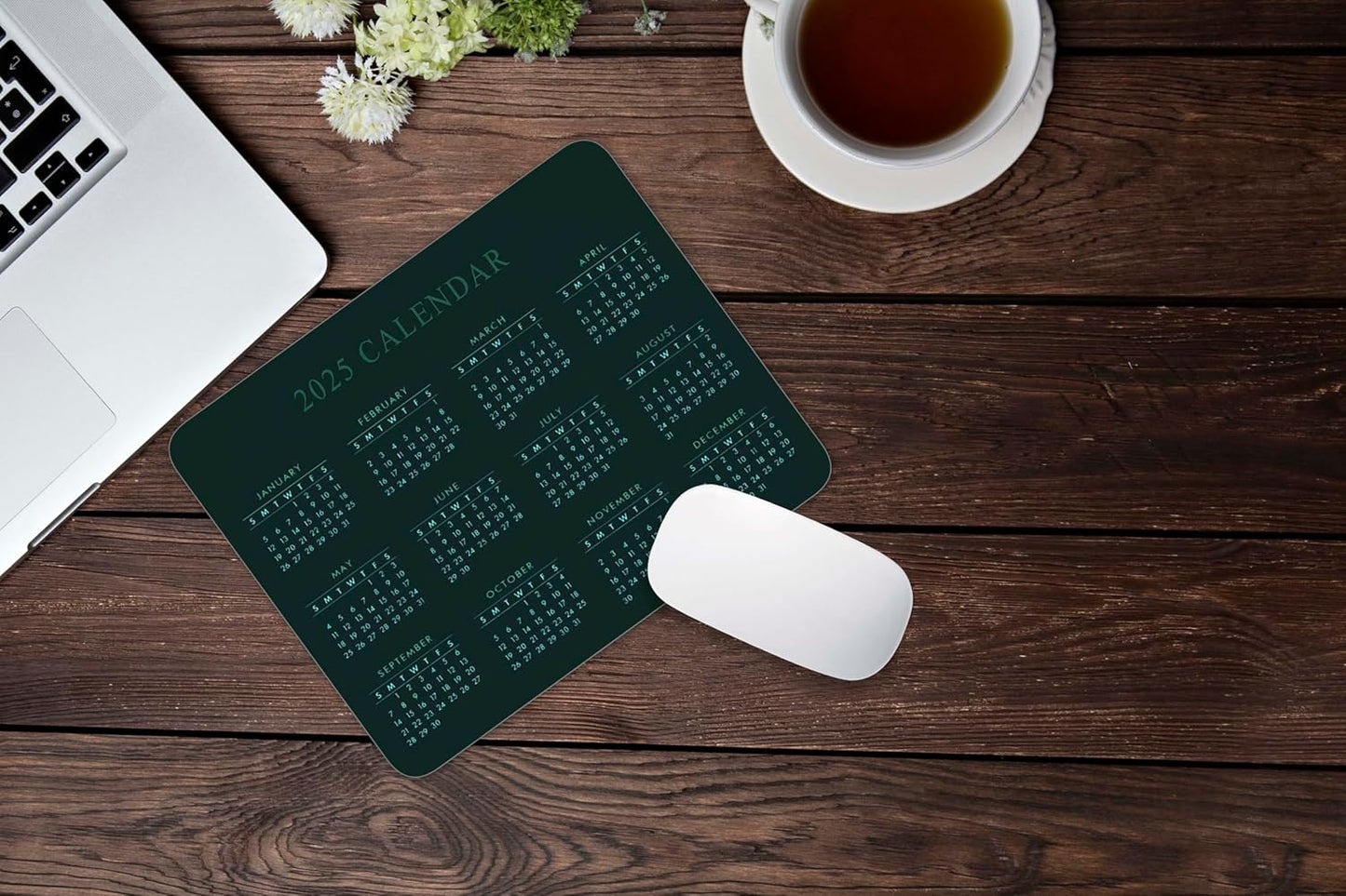 Calendar Mouse Pad, Gaming Mouse Mat with Custom Design, Non-Slip Rubber Base MousePads for Office Home Laptop Travel, 9.5"x7.9"x0.12" Inch (2025 Calendar Black Background)