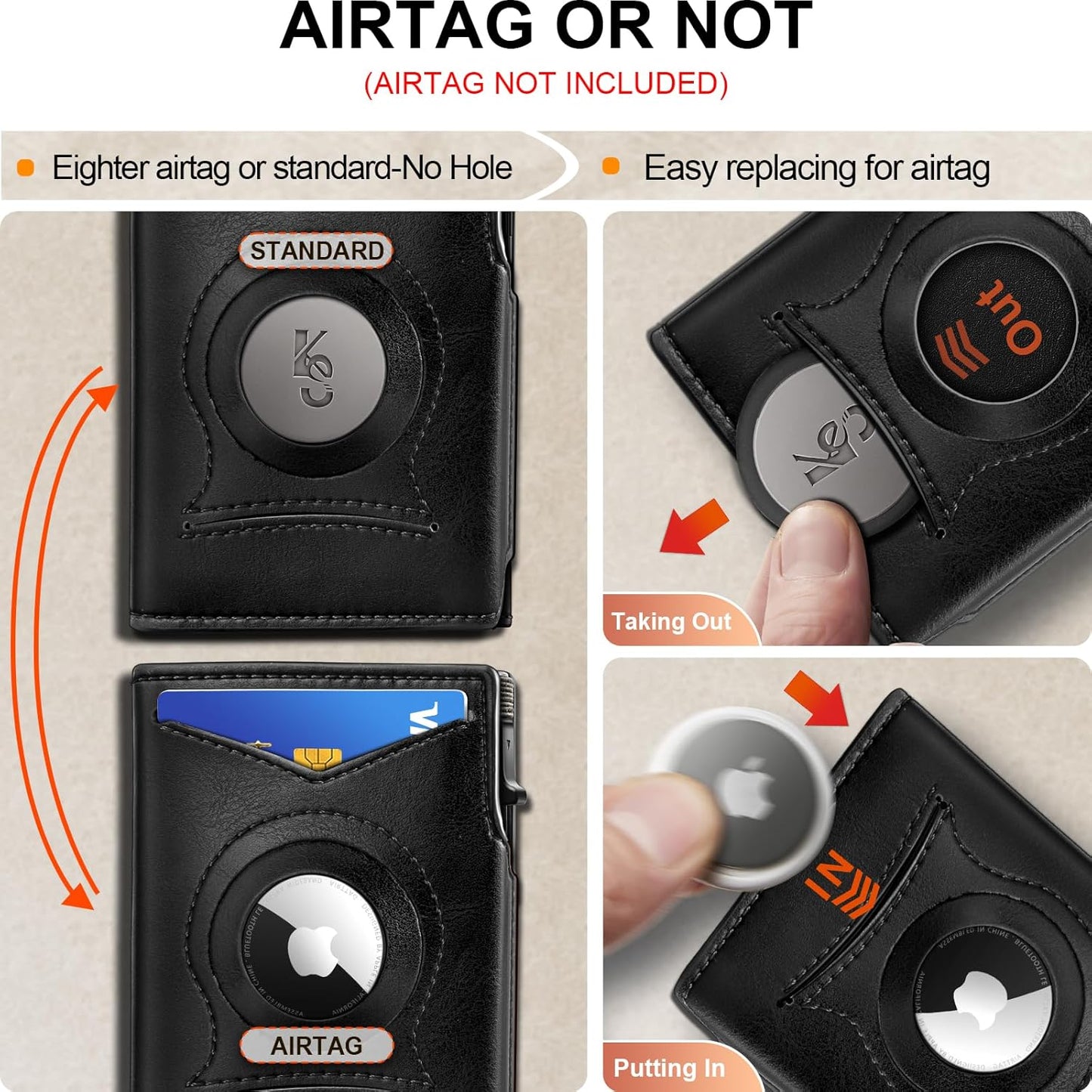 KEMISANT Airtag Wallet Men Gift,Mens Slim Front Pocket Wallet Money Clip Standard or Apple Airtag Use 3.8"×2.8"×0.9"