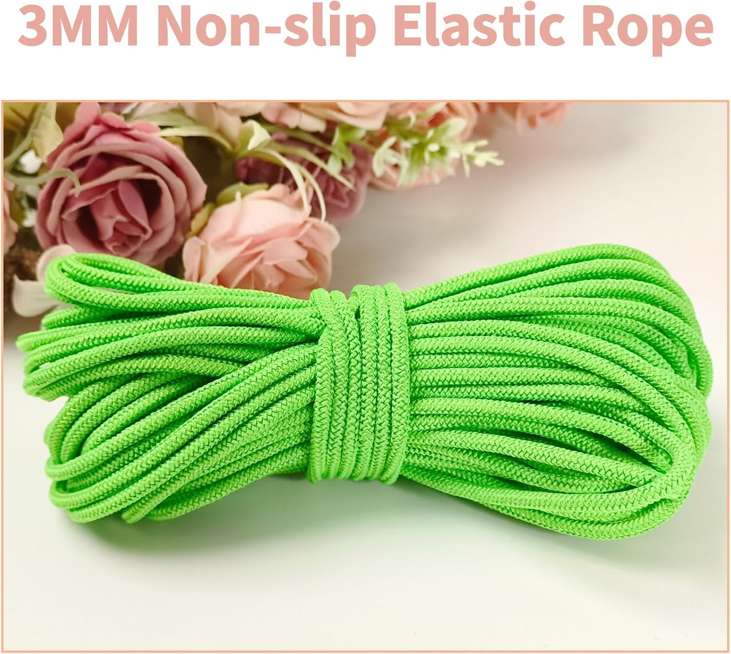 1/8 inch Non-Slip Elastic Band -3mm 15 Yards Soft Elastic Cord Stretch String Braided Thread for Sports Gear, DIY Crafts, Hair Bands, Shoelaces,Apparel Making & Camping Tie Down (Green)