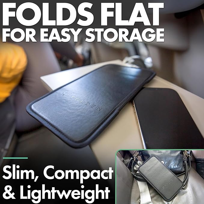 Folden Airplane Phone Holder, Flexible Cell Phone Holder, Folding Cellphone Stand for Desk, Bed, Office, Treadmill - Airplane Gadgets for Long Travel Accessories - Plane Essentials (Vegan Leather)