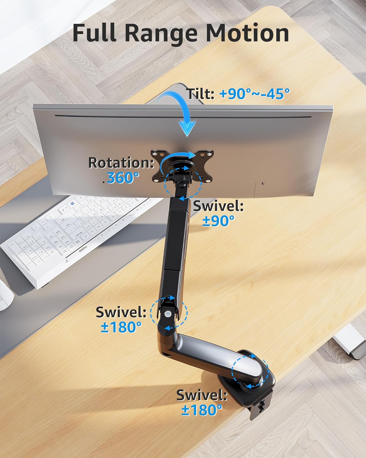 MOUNTUP Single Monitor Desk Mount, Adjustable Gas Spring Monitor Arm Support Max 32 Inch Screen, Computer Monitors Stand with Clamp/Grommet Mounting Base, VESA Mounts Fit 4.4-17.6lbs Computer, Black