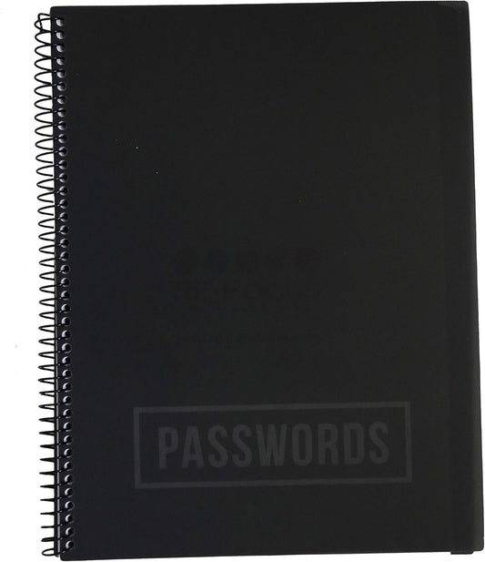 RE-FOCUS Password Book with Alphabetical Tabs 10"x7.5" Spiral Bound Credentials keeper Saves All Internet Login Details (Black)