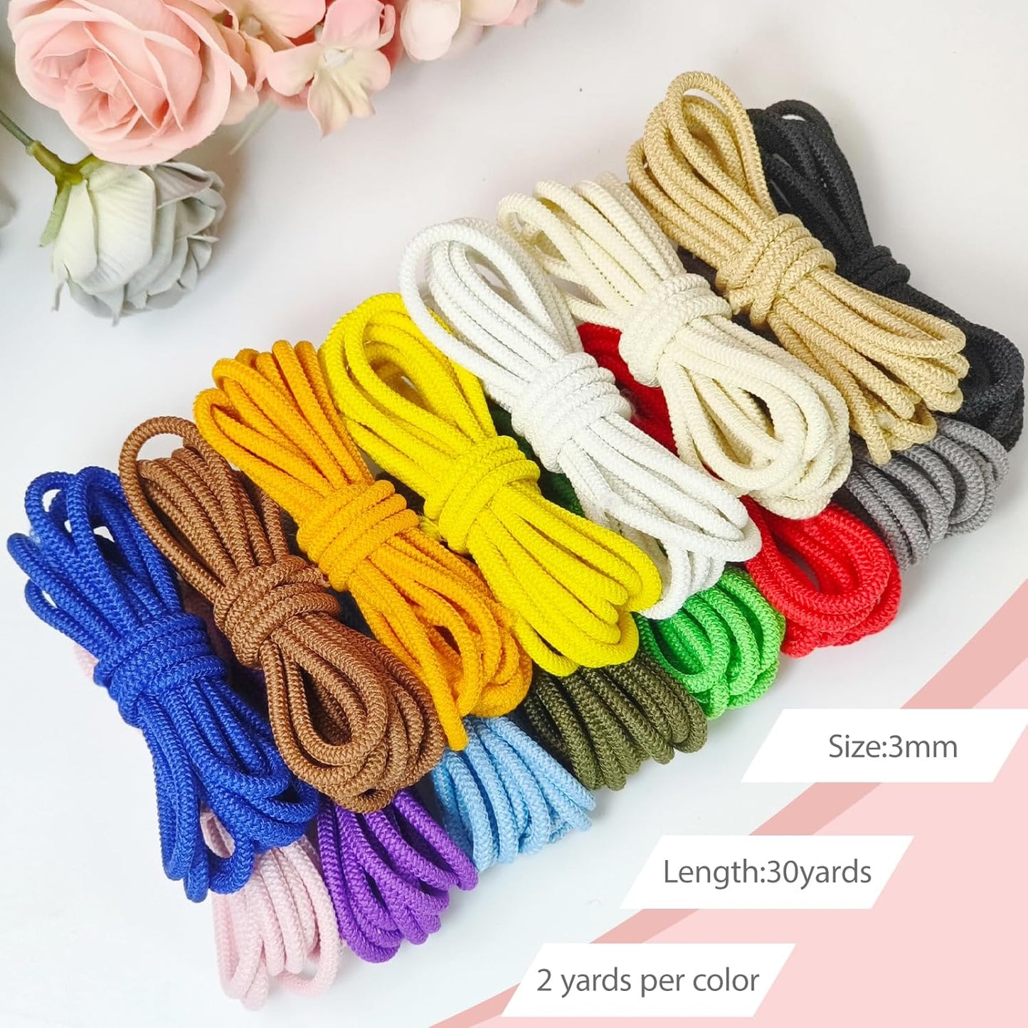 3mm No-Slip Bungee Cord - 15 Color Assortment - 1/8 Inch Strong Elastic String for Crafts, Kayak Tie Downs,Sports Gear,Hair Bands, Sewing，Shoe Laces, Camping & DIY Projects