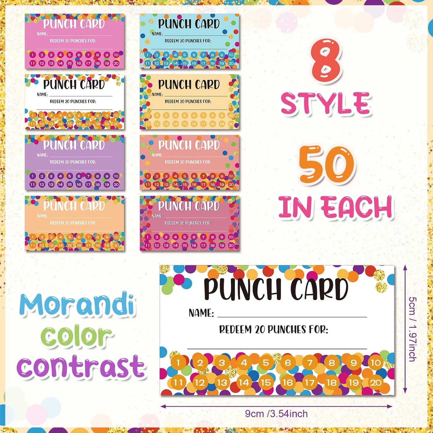 Fumete 400 Pcs Punch Cards for Classroom Reward Cards Behavior Incentive Loyalty Awards for Kids Students Teachers School Business, 8 Styles, 3.5 x 2 in(20 Polka Dots Punches Style)