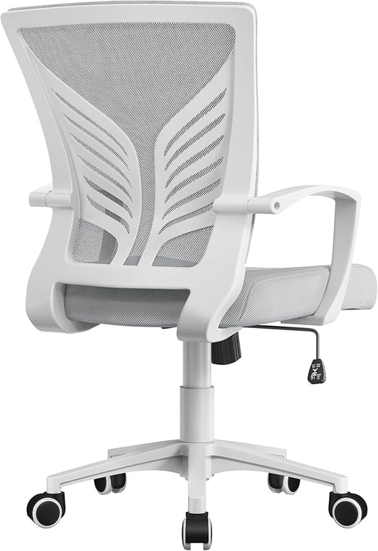 Yaheetech Mesh Office Chair Desk Computer Chair Ergonomic Mid Back with Lumbar Support Adjustable Height for Home Office, Light Gray