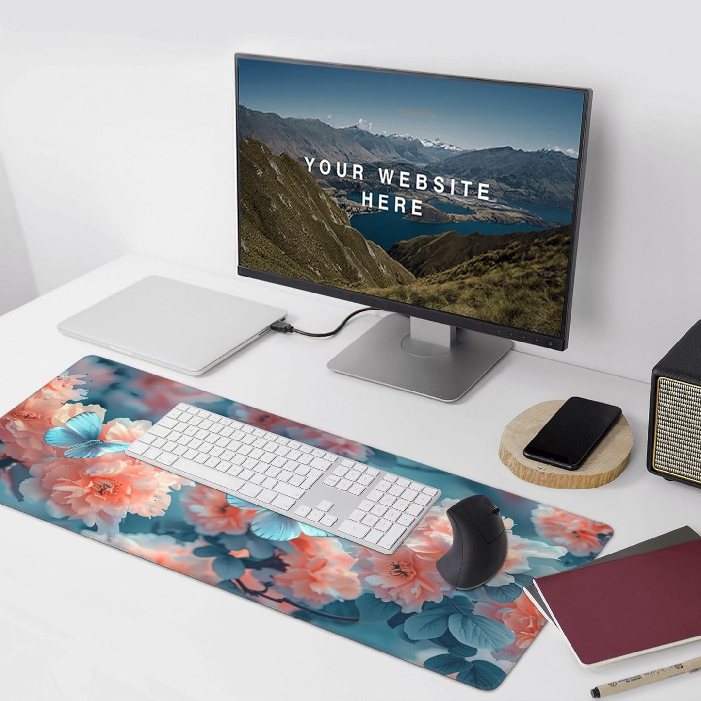 35.4 x 15.7 inches, Large Desktop Mouse pad, Keyboard and Mouse Pads for Work and Home Computers, and Large Laptop Mouse mat，Butterflies and Flowers