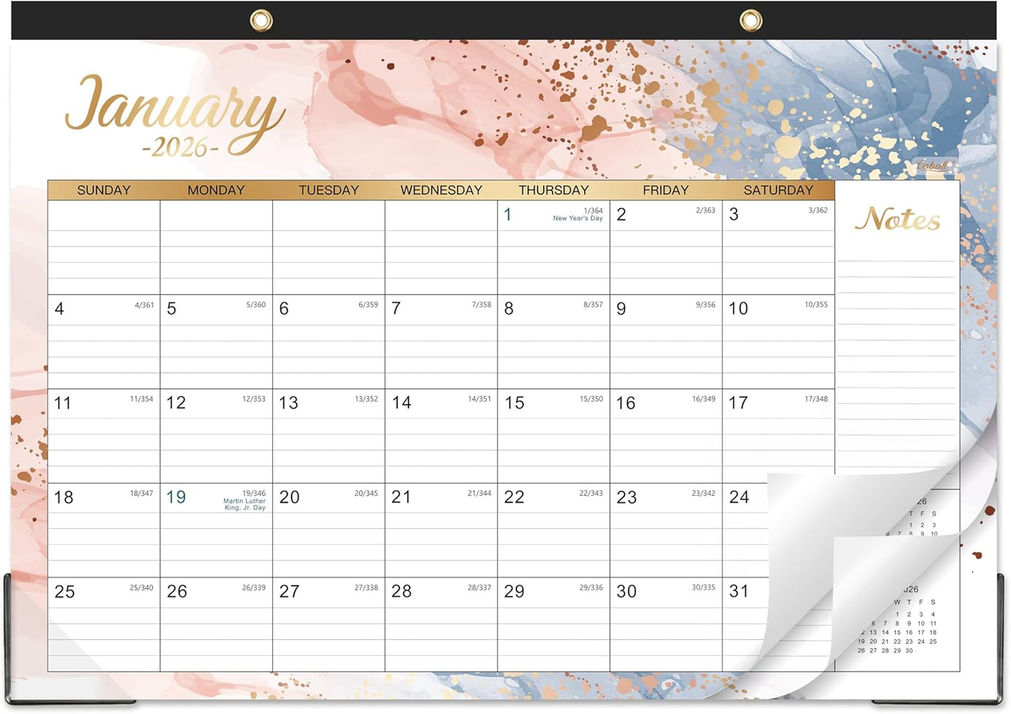 2026 Desk Calendar - 2026 Calendar from January 2026 - December 2026, 17" x 12", Calendar Wall/Desk 12 Month with Protector Corner, Large Blocks