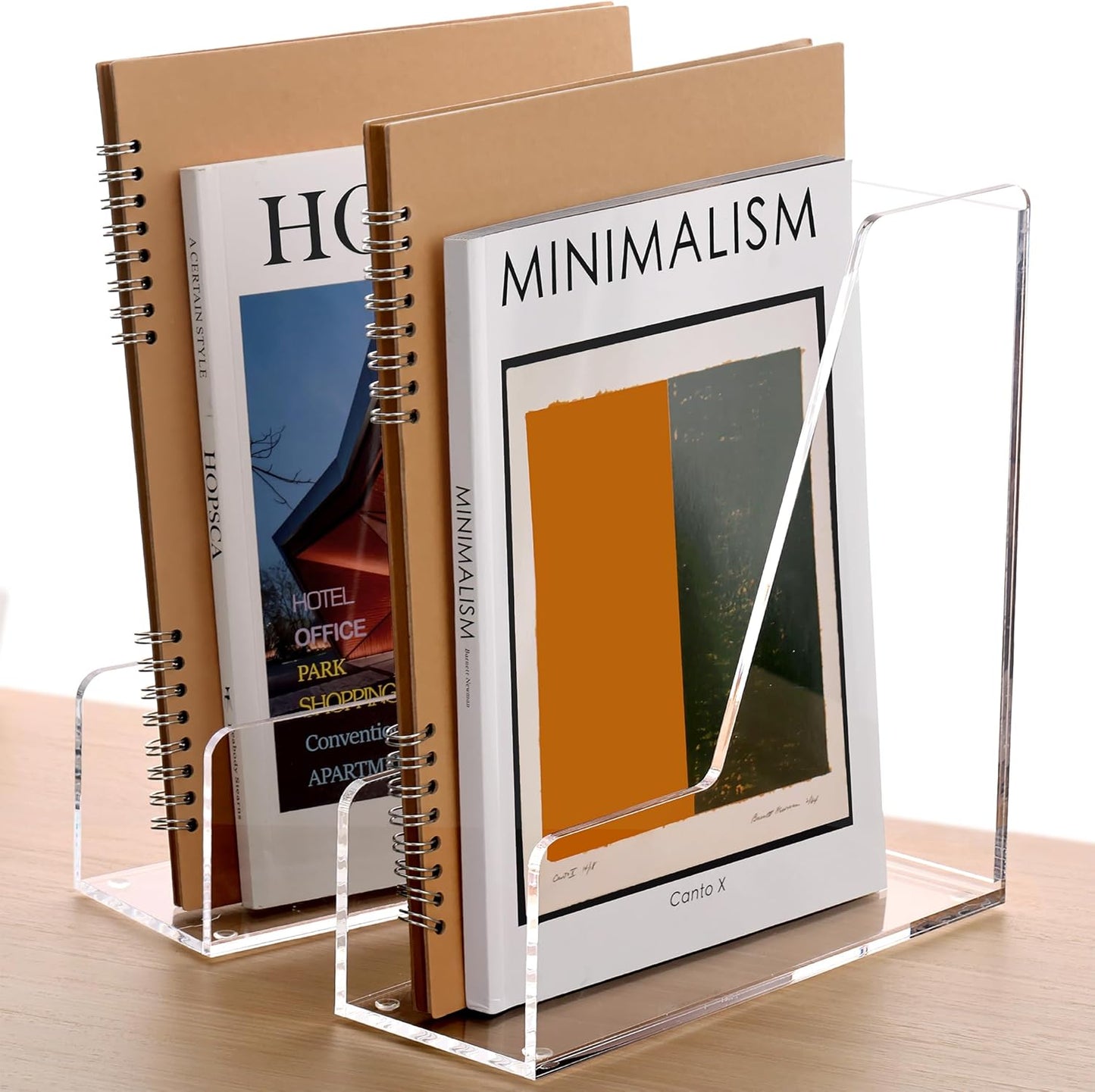 2-Pack Acrylic Magazine File Holder Desk Organizer Magazine Rack, Clear, Vertical File Sorter Holders, 9.45"D x 3.54"W x 10.24"H