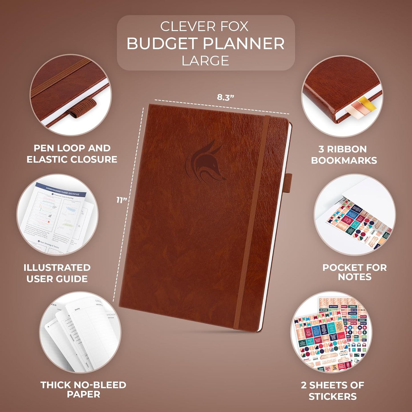 Clever Fox Budget Planner Large – Expense Tracker Notebook. Monthly Budgeting & Bill Organizer, Finance Logbook & Accounts Book, A4 (Brown)