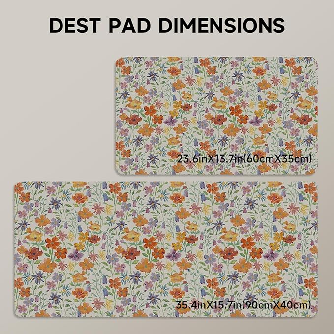 Botanical Floral Desk Pad Blotter,Large Mouse Pad 35 x 17in,PU Leather Desk Mat Writing Pad Protector, Non-Slip Waterprrof,Desktop Decor for Home Office Women Girls (Little Forest)