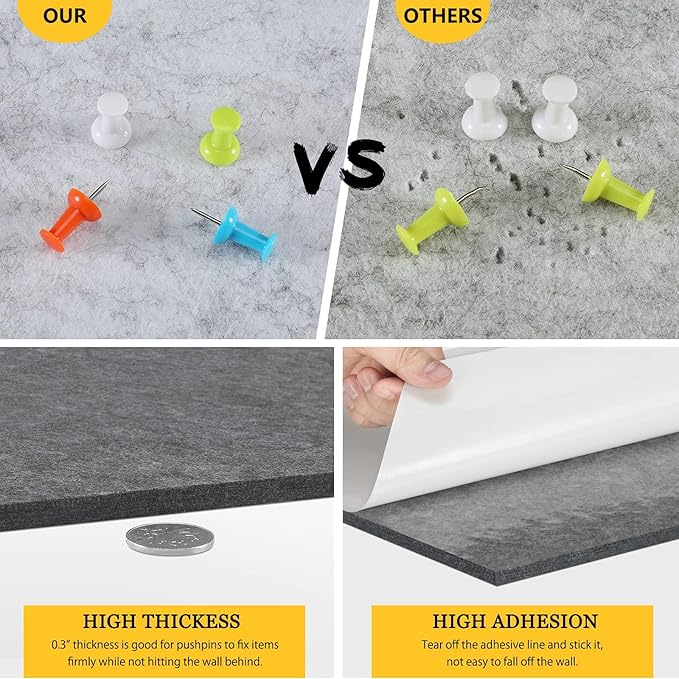 12" Large Bulletin Board with 30 Push Pins, Pack of 8 Hexagon Felt Pin Board Notice Boards for Home Office Kitchen, Felt Wall Tiles for Photos Memos (Dark Blue)