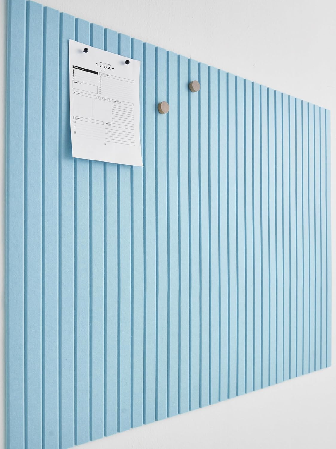 Large Cork Boards for Walls Black Felt Alternative - Slat Wall Paneling, Bulletin Board Tiles for Home Decor, Push Pin Corkboard Organizer for Office, Classroom-12-Pack Panel Kit (Baby Blue)