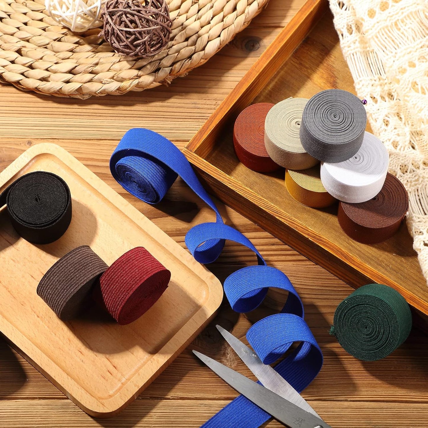 WILLBOND 12 Rolls Colorful Elastic Band Folding Elastic Cord Heavy Duty Stretch Band Knitted Flat Band for Sewing Crafts DIY Comforter Cuffs(1 Inch X 2.2 Yard,Dark Color)