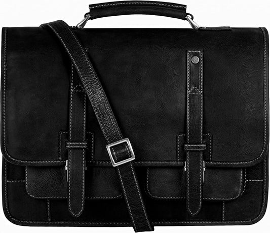Time Resistance Leather Briefcase – Italian Handmade Leather Laptop Bag – Briefcase Convertible into Backpack