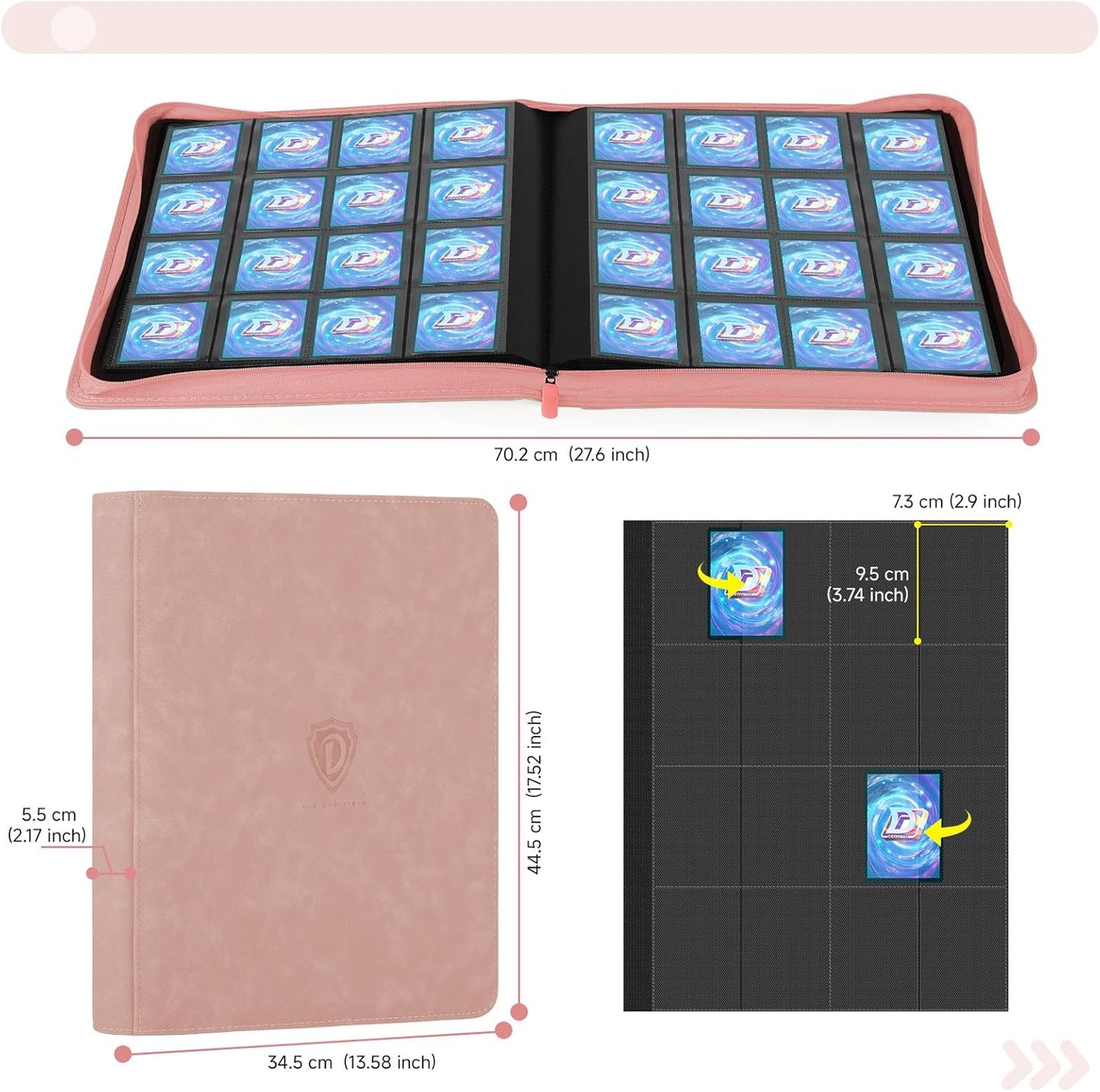 Card Binder with 1024 Cards,16 Pocket Trading Card Binder Includes 32 Page Storage Sleeves,Collection Card Album,Card Holder to Organize and Protect Cards,Pink