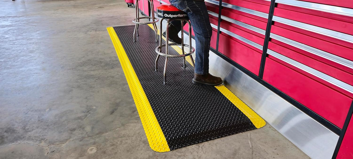 Rhino Mats, American Classic Diamond Anti-Fatigue Mats, Industrial Ergonomic Comfort Standing Mat for Work, Home, Garage, Office, Kitchen or Anywhere (Black/Yellow 9/16" Thick, 2 FT. x 10 FT.)