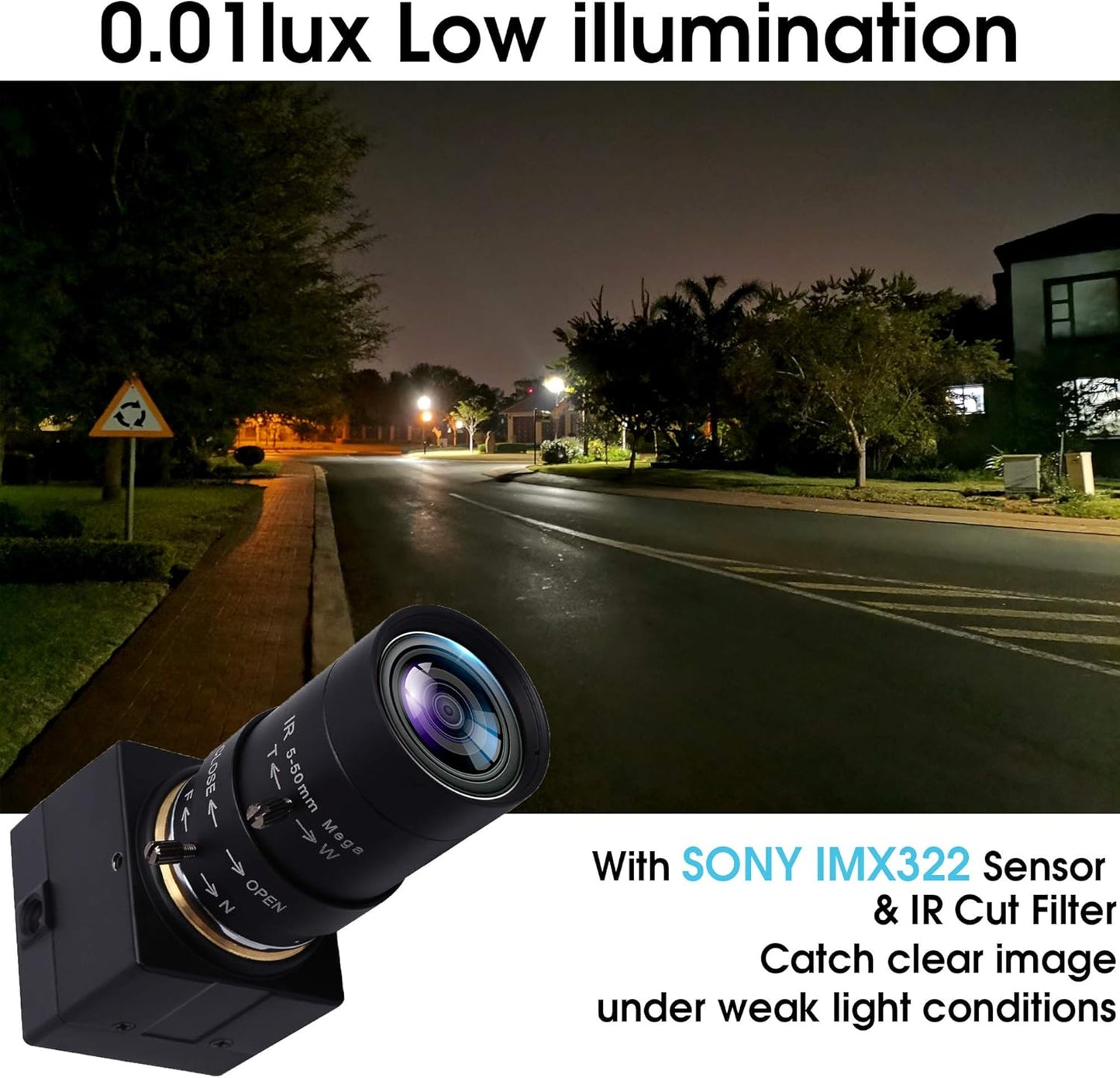 SVPRO USB Web Camera 1080P Full HD Webcam with Zoom Lens, 5-50mm Telephoto Webcam Manual Focus with Sony IMX323 Sensor, H.264 0.01lux Low Light Camera for Industrial Machine Vision,UVC Free Drive