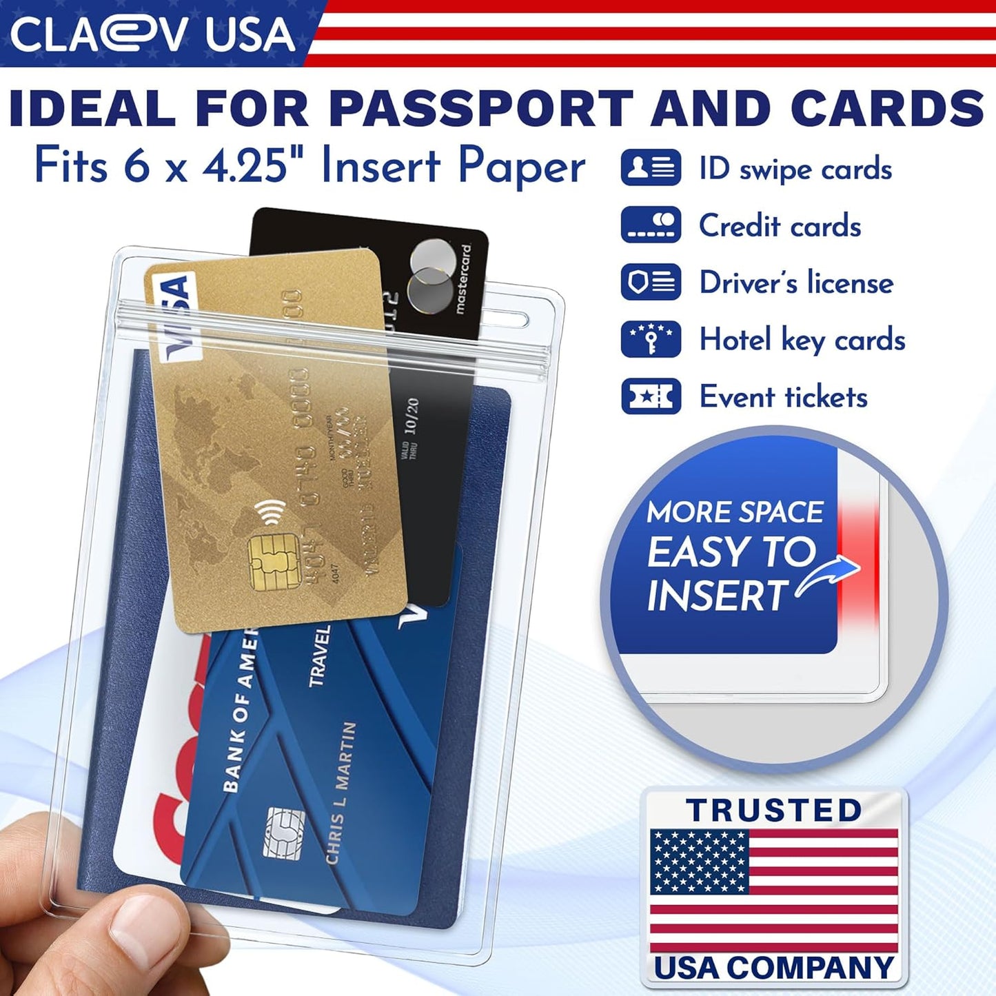Claev Fast Seal Vertical 4x6 Passport & Card Holders (4x6 Extra Large (XXL), 100 Pack), Clear Waterproof ID Plastic Name Card Badge Holders for Travel, Conferences, Conventions