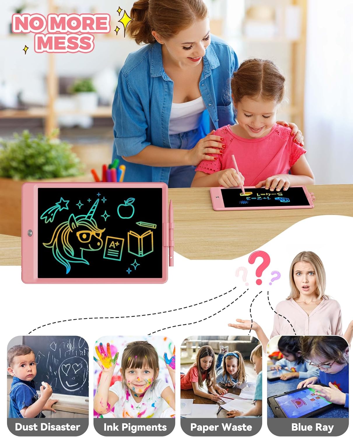 KOKODI 10 Inch LCD Writing Tablet with Anti-Lost Stylus, Erasable Doodle Board Colorful Toddler Drawing Pad, Car Travel School Games Toys for 3 4 5 6 7 8 Kids, Birthday Gift for Girls Boys Pink