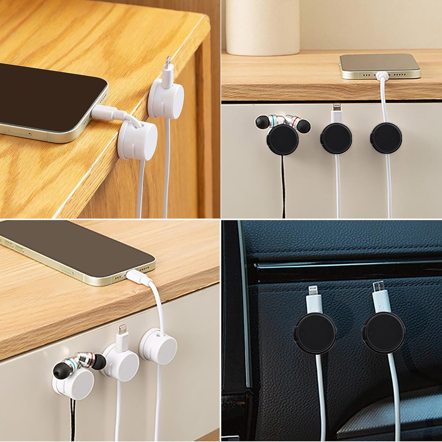 6 Pack Cable Management Clips[Upgrade Rotatable] Home Office Desk Cord Keeper Organizer Accessories Charger USB Wire Organizer Cord Holder for Nightstand (Black)