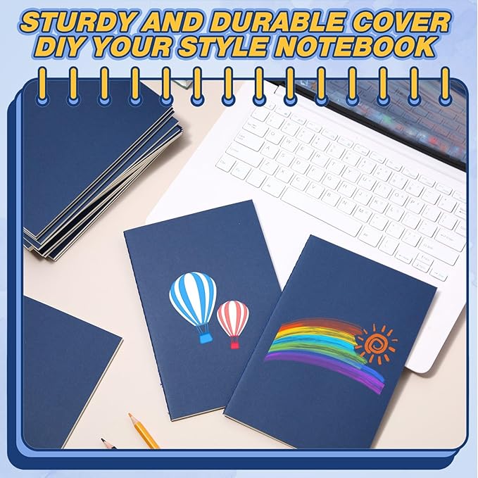 100 Pcs Kraft Notebook Journals 5.5 Inch x 8.3 Inch A5 Softcover Notebooks Bulk for Writing Sketch Office Notepad with 60 Pages 30 Sheets (Multicolor,Lined)(Navy Blue,Lined)