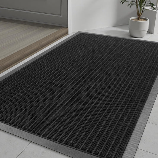 Vicwe Front Door Mat Indoor Outdoor Entrance, 71"x48" Heavy Duty Non-Slip Rubber Doormats, Low Profile,Easy Clean Entryway Floor Mats for Outside, Porch, Patios,Black