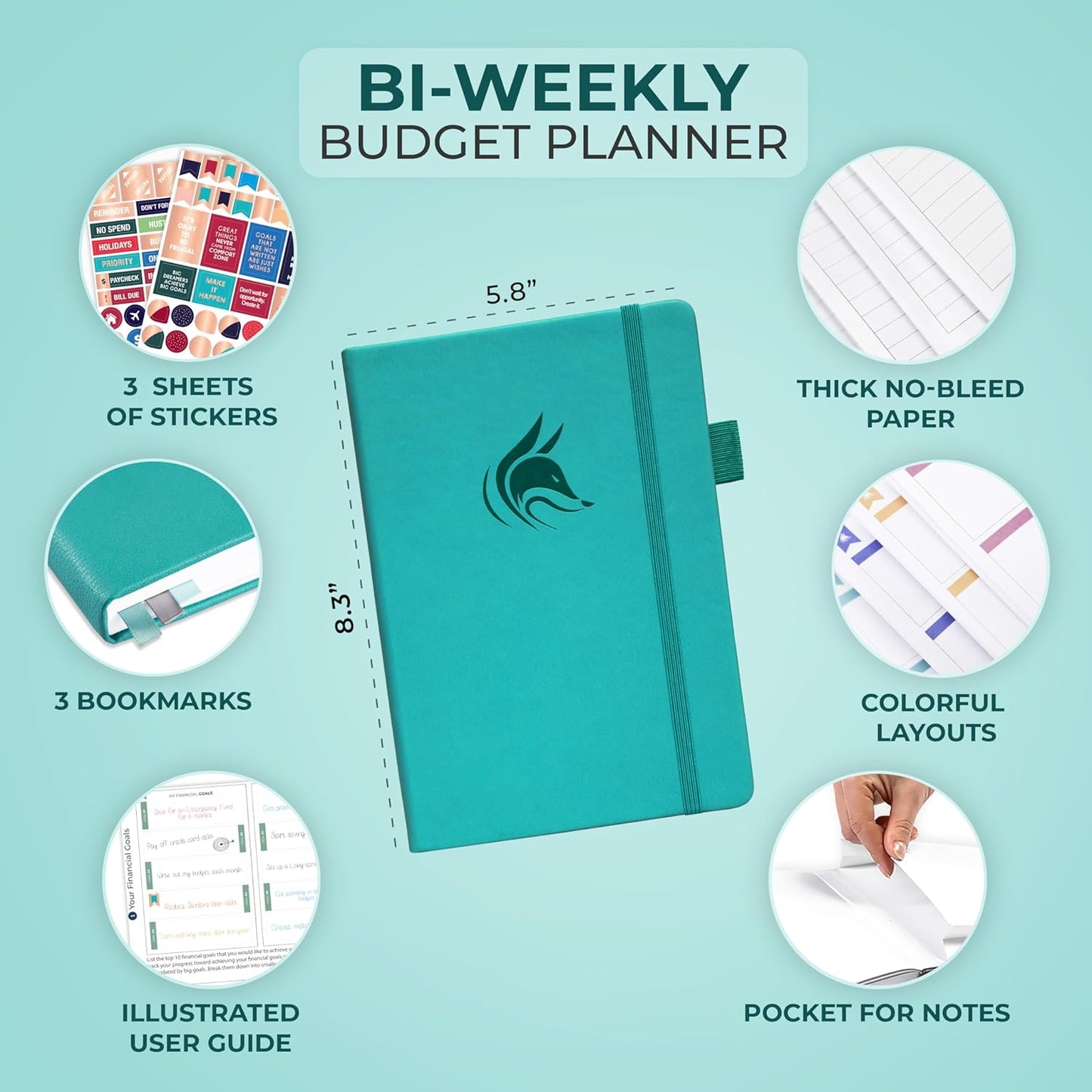 Clever Fox Bi Weekly Budget Planner – Undated Financial Organizer Book – Expense Tracker, Budgeting & Bill Notebook, A5 (Turquoise)