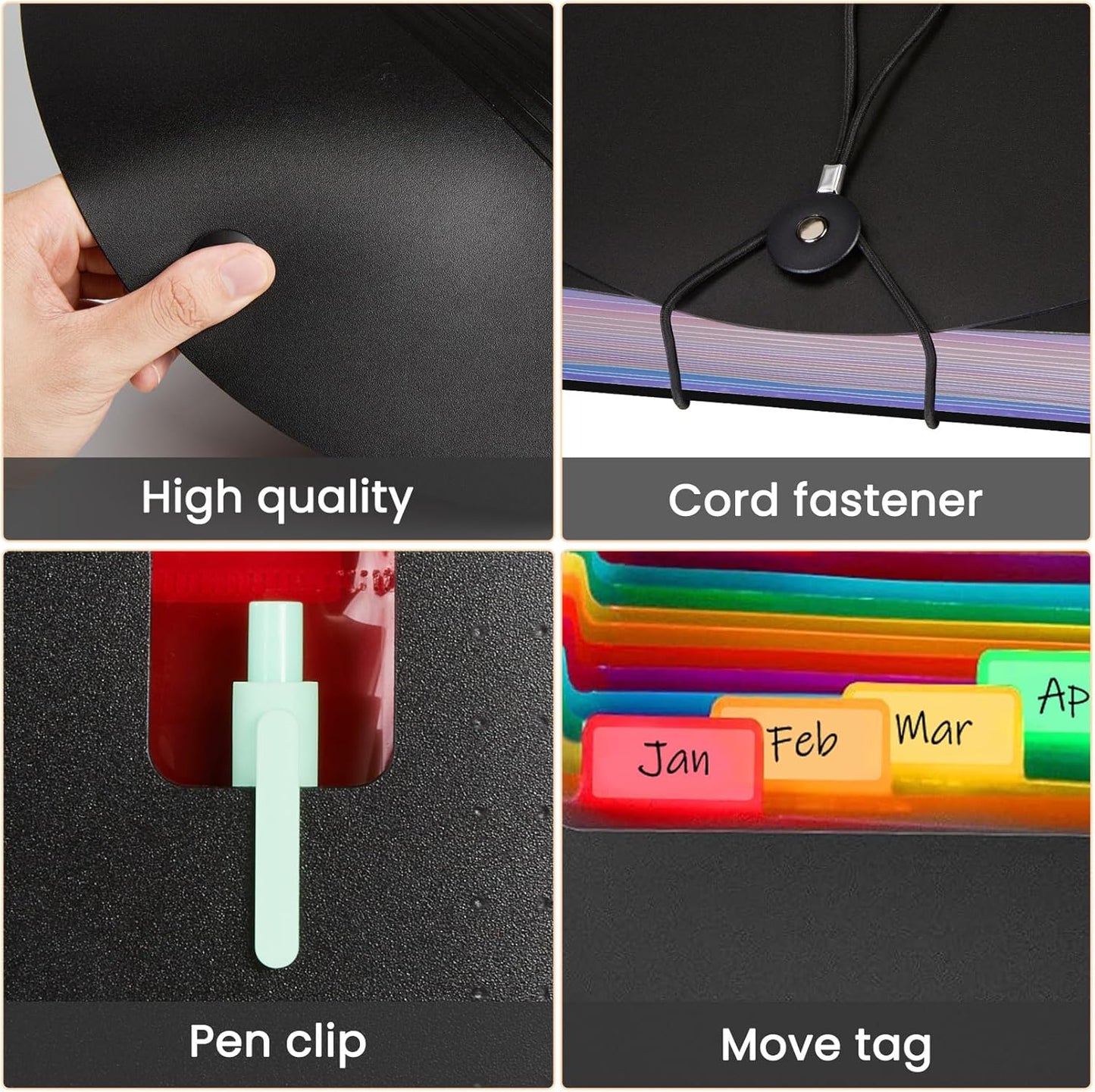 Sooez Accordion File Organizer, 13 Pockets Expanding File Folder, Portable Monthly Paper Bill Tax Receipt Organizer, Letter A4 Size Document Holder with Blank Labels