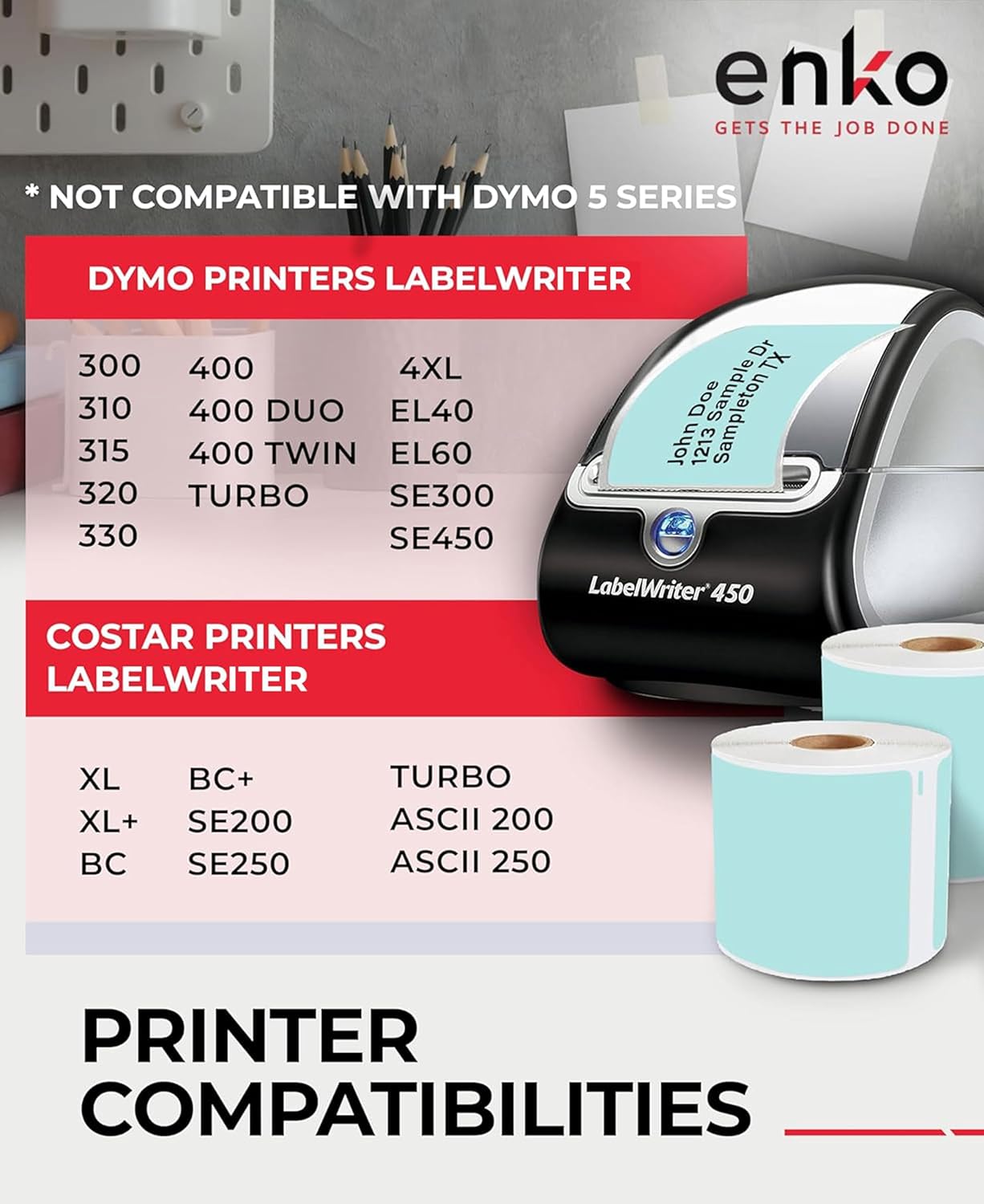 enKo [6 Rolls, 1800 Direct Thermal Labels] Blue Turquoise Colored Compatible for Dymo 30256 Label (2-5/16 x 4") Use with Dymo, Rollo Thermal Printer as Shipping & Mailing Labels
