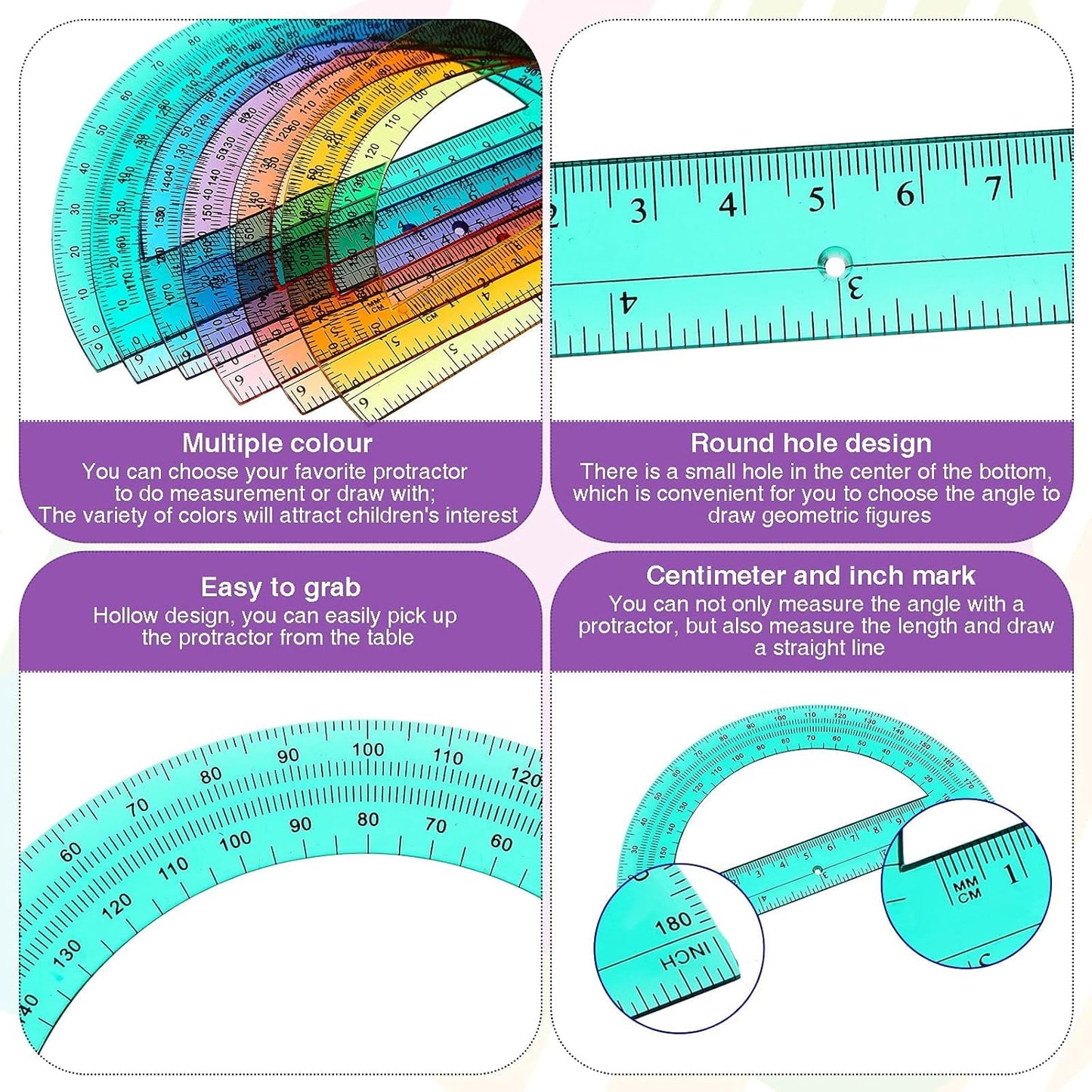 Zonon 100 Pieces Protractors Bulk Plastic 180 Degrees 6 Inch Translucent Protractors for Geometry, Angle Measurement, Students School Supplies