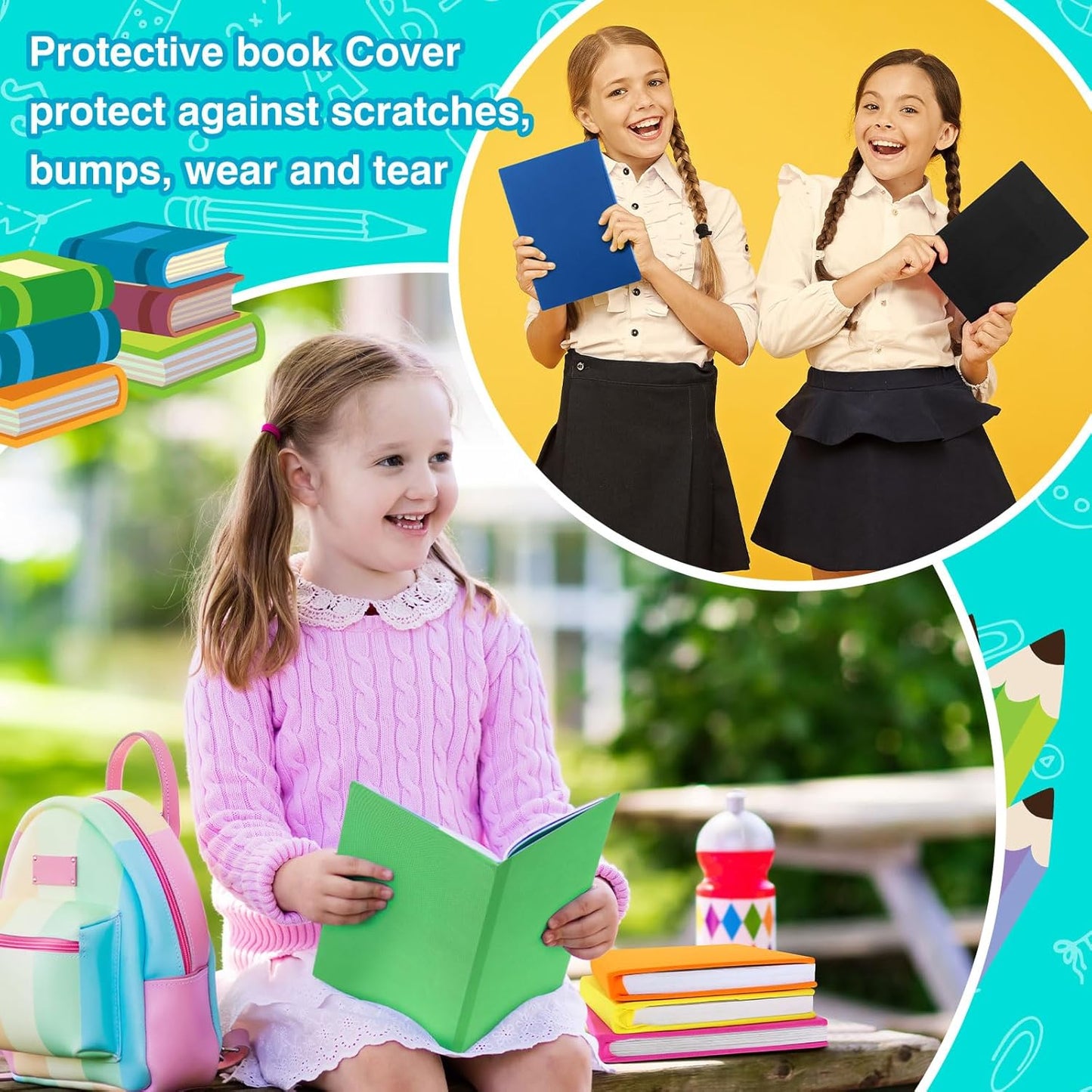 Sherr 14 Pcs Stretchable Book Covers 14.5 x 9 Inch Book Covers Stretchy Durable Book Protector Washable Reusable Textbooks Book Cloth for Classroom Most Hardcover Book About 9 x 12 Inch (Bright Color)
