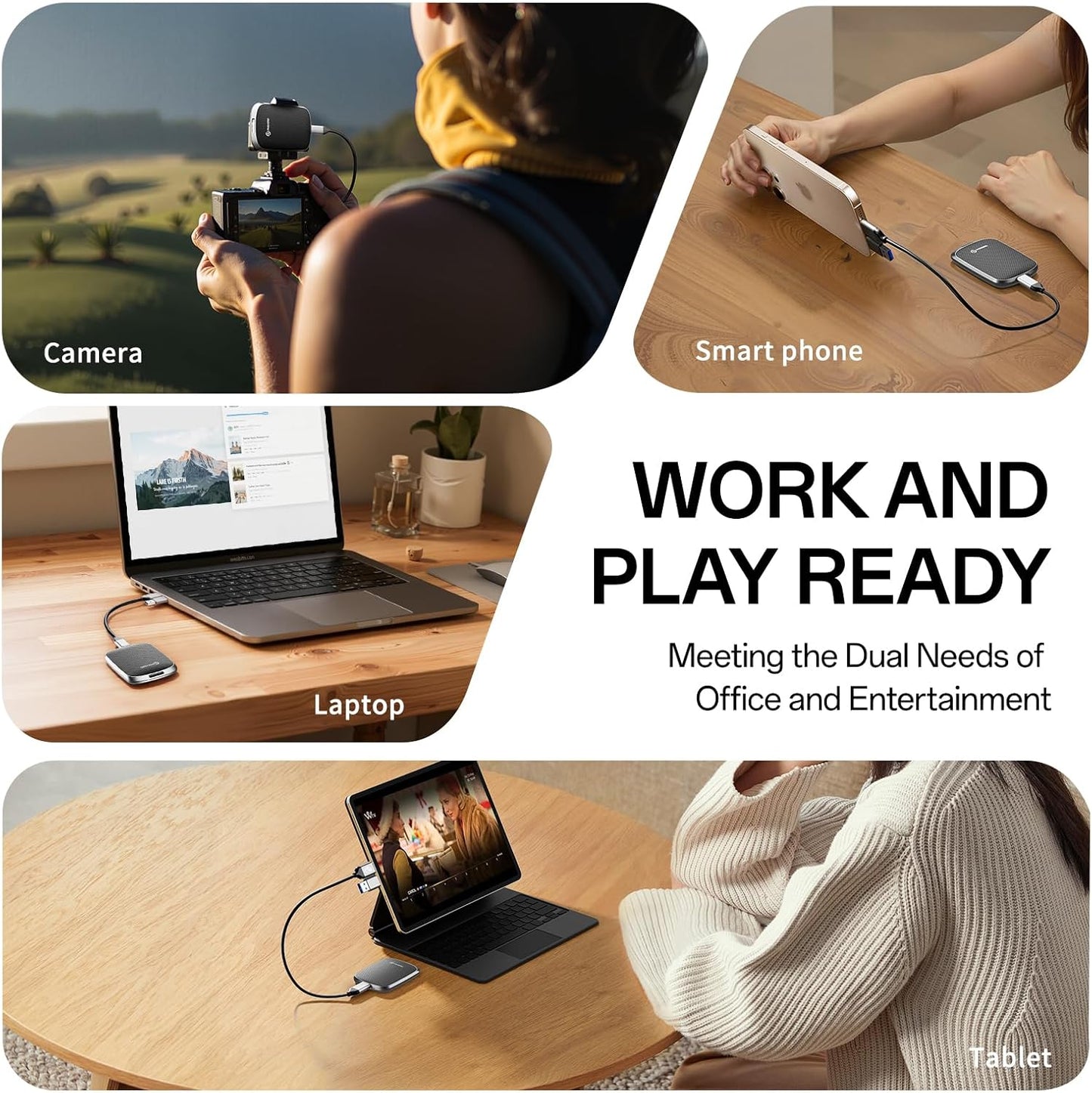 PHIXERO P5PLUS Portable SSD 512GB Up to 550MB/s, USB 3.2 Gen 2 External Solid State Drive，USB C to C&A for Smartphone，Tablet，PC，Labtop (Black)