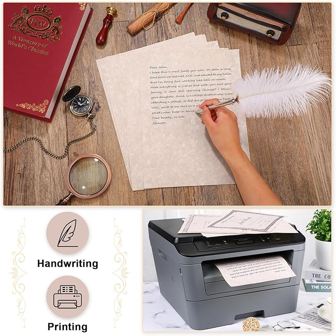Epakh 200 Sheets Old Age Parchment Paper 8.5 x 11 Inch Standard Letter Vintage Colored Old Parchment Semblance Double Side Printing Paper(Dark Beige)