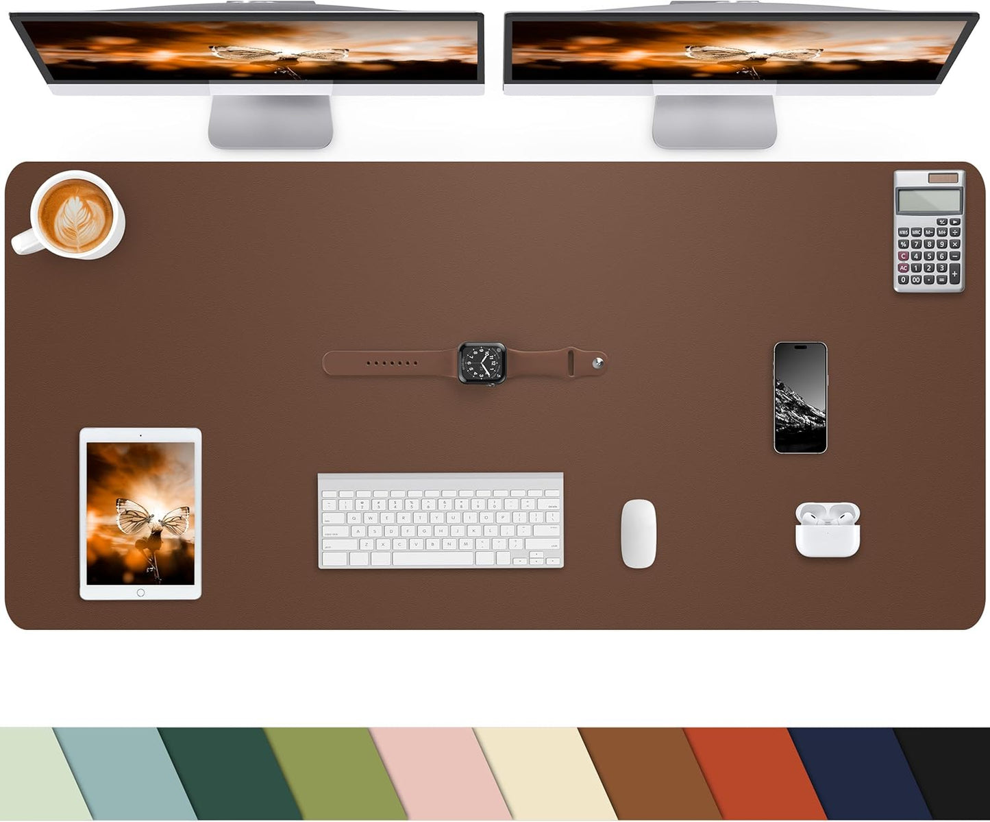 Large Leather Desk Pad Protector, Office Mat, Mouse Pad, Non-Slip Blotter, Laptop Pad, Waterproof Writing Pad for Office & Home (Brown, 48" x 24")