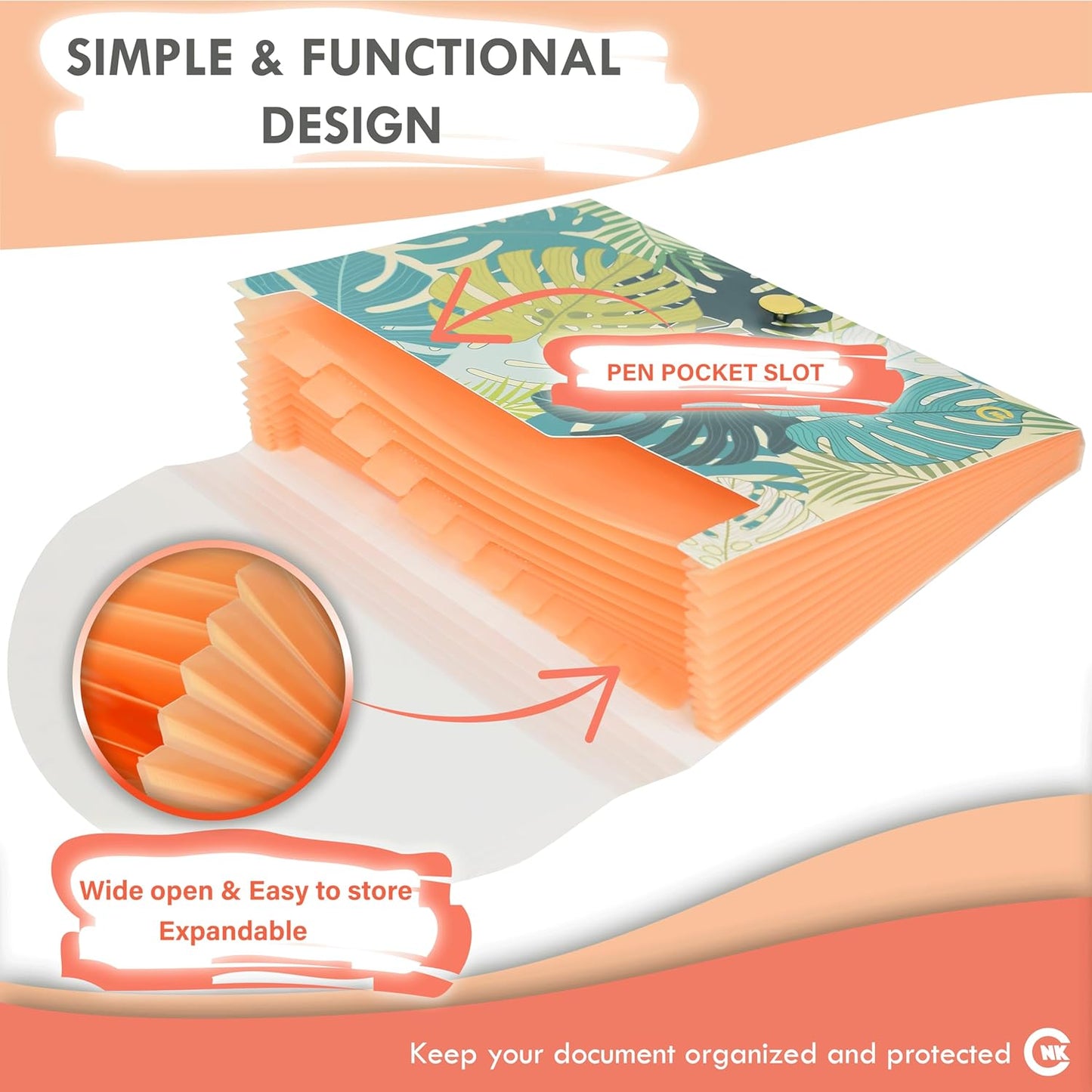 CNK File Folders Organizer with 13 Pockets Accordion Expanding Folder Documents Receipt Document Paper Pocket Filing Accordian Important expandable holder files alphabetical Labels Letter