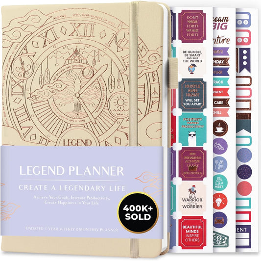 Legend Planner – Weekly & Monthly Life Planner to Hit Your Goals & Live Happier. Organizer Notebook & Productivity Journal. A5 (Seashell)