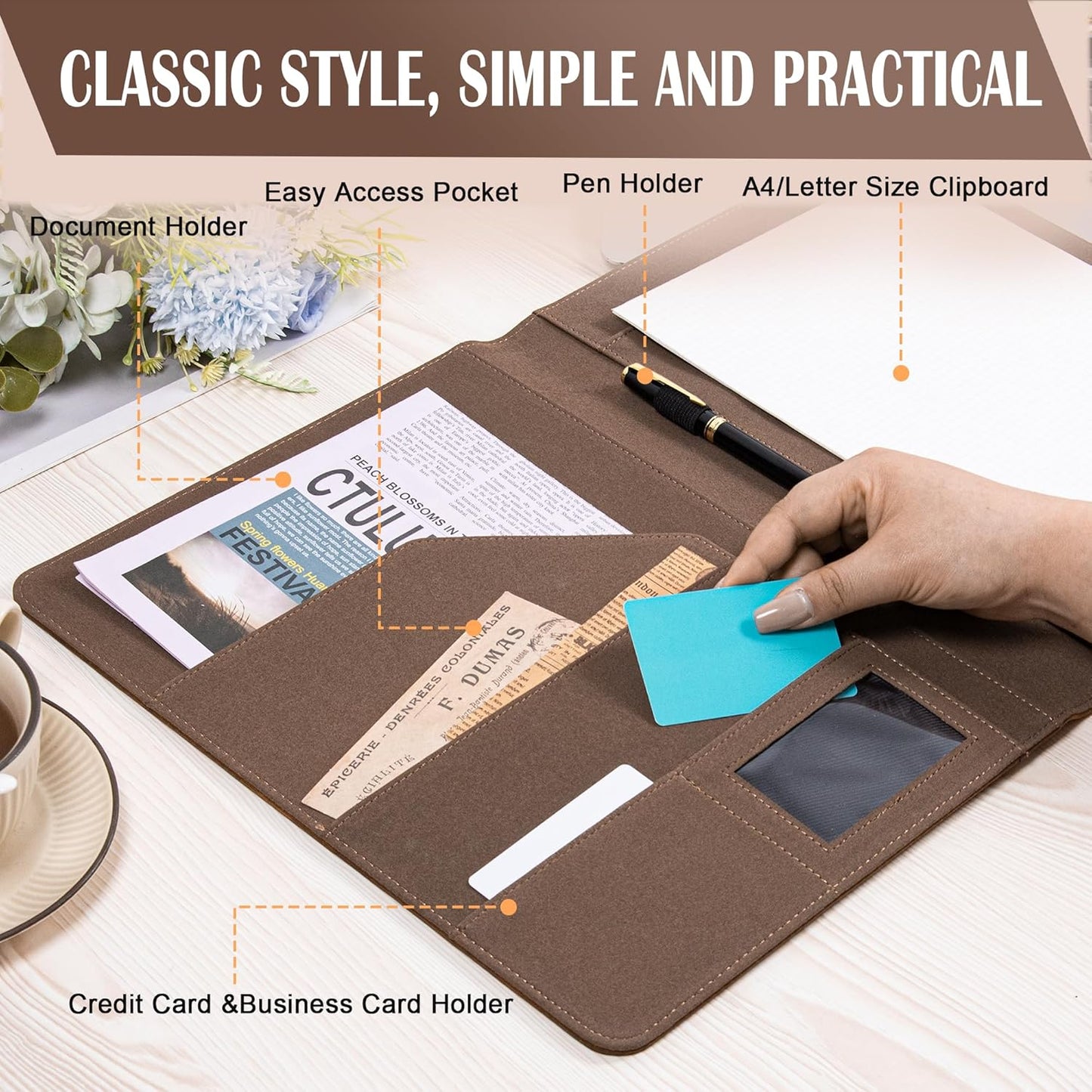 AZXCG Custom Padfolio Binder, Free Engraved Name,Leather Padfolio for Men and Women,Interview Resume Folder,Business Card Holder,Gift Portfolio