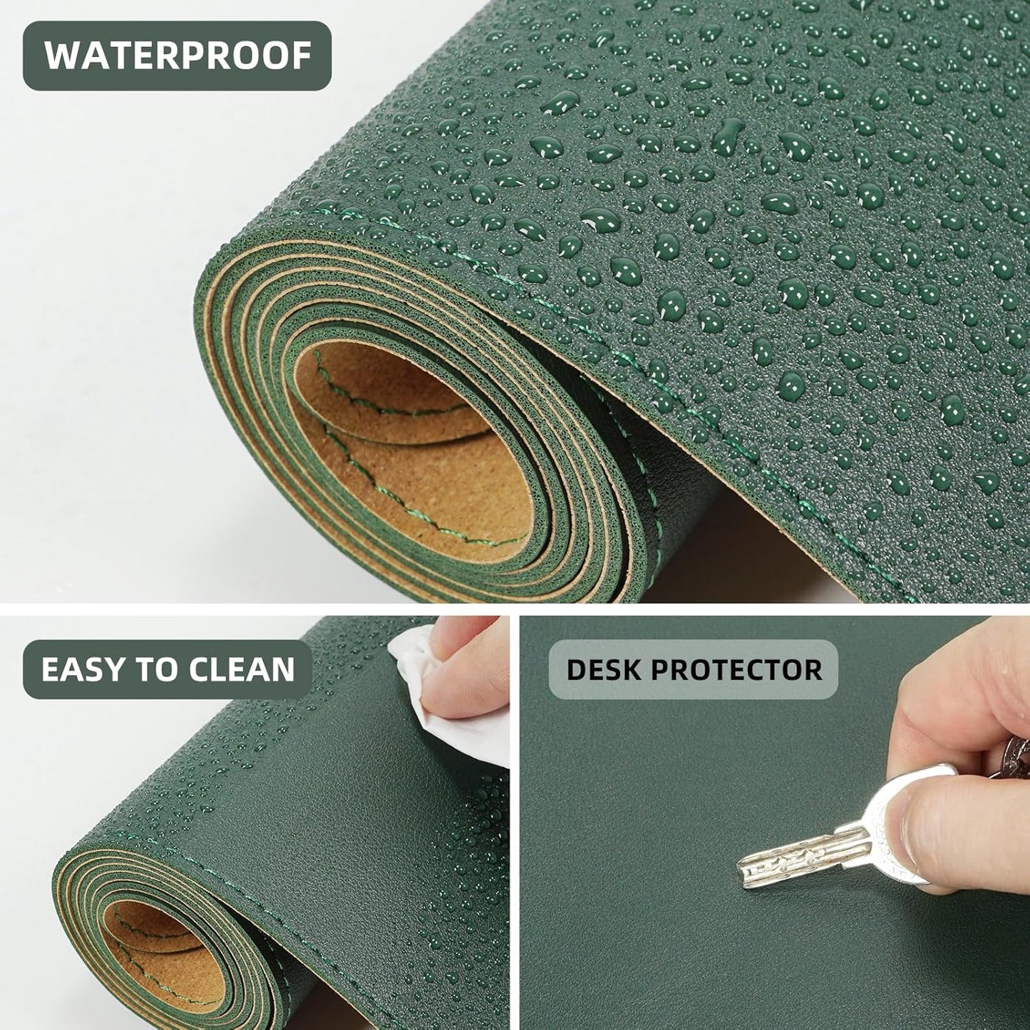 AFIING Dual-Sided Desk Pad, Natural Cork & PU Leather, Desk Mat Protector Non-Slip, Waterproof, Easy Clean,Large Mouse mats for Office and Home Work(Dark Green, 31.5"x17")