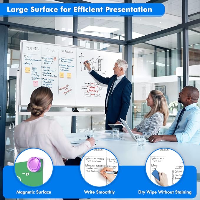 maxtek Rolling Whiteboard,72"x36" White Board with Stands Movable Dry Erase Board on Wheels, Large Double Sided Standing Whiteboard for Office School Classroom Presentation Supplies
