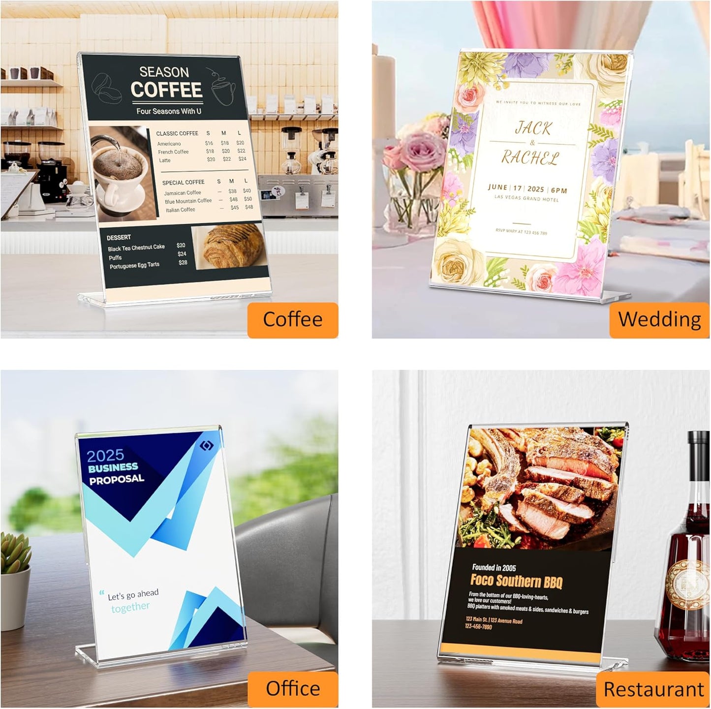 Acrylic Sign Holder 8.5x11 Inches 5 Pack, L Shape Clear Plastic Display Stand, Table Sign Holder Menu Flyer Paper Sign Holders 8.5x11 for Restaurants, School, Office, Store