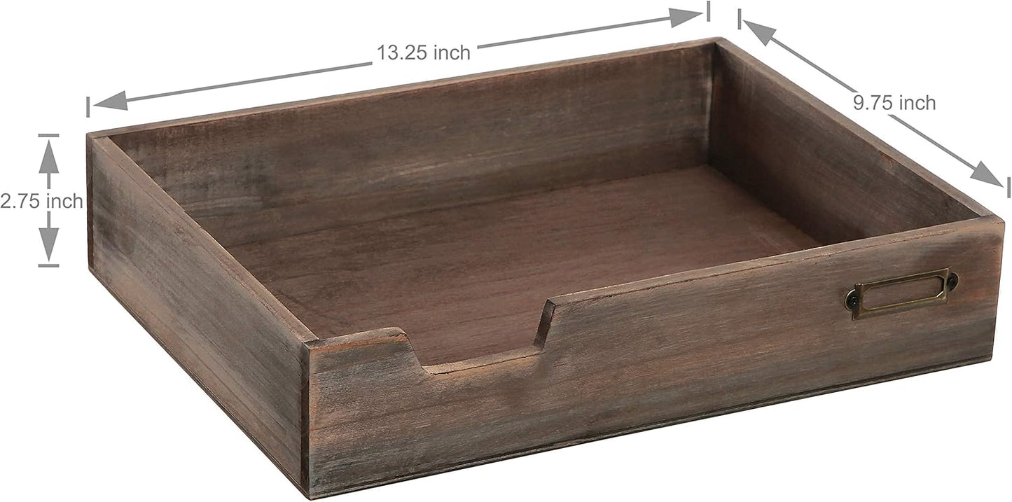 MyGift Set of 2 Vintage Distressed Finish Brown Wood Stackable Office Desktop Document Letter Paper Tray