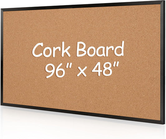 Board2by Extra Large Cork Bulletin Board 96" X 48", Black Wood Framed 8'x4' Corkboard for Wall, Wall Mounted Notice Pin Board with 18 Push Pins for School, Home & Office