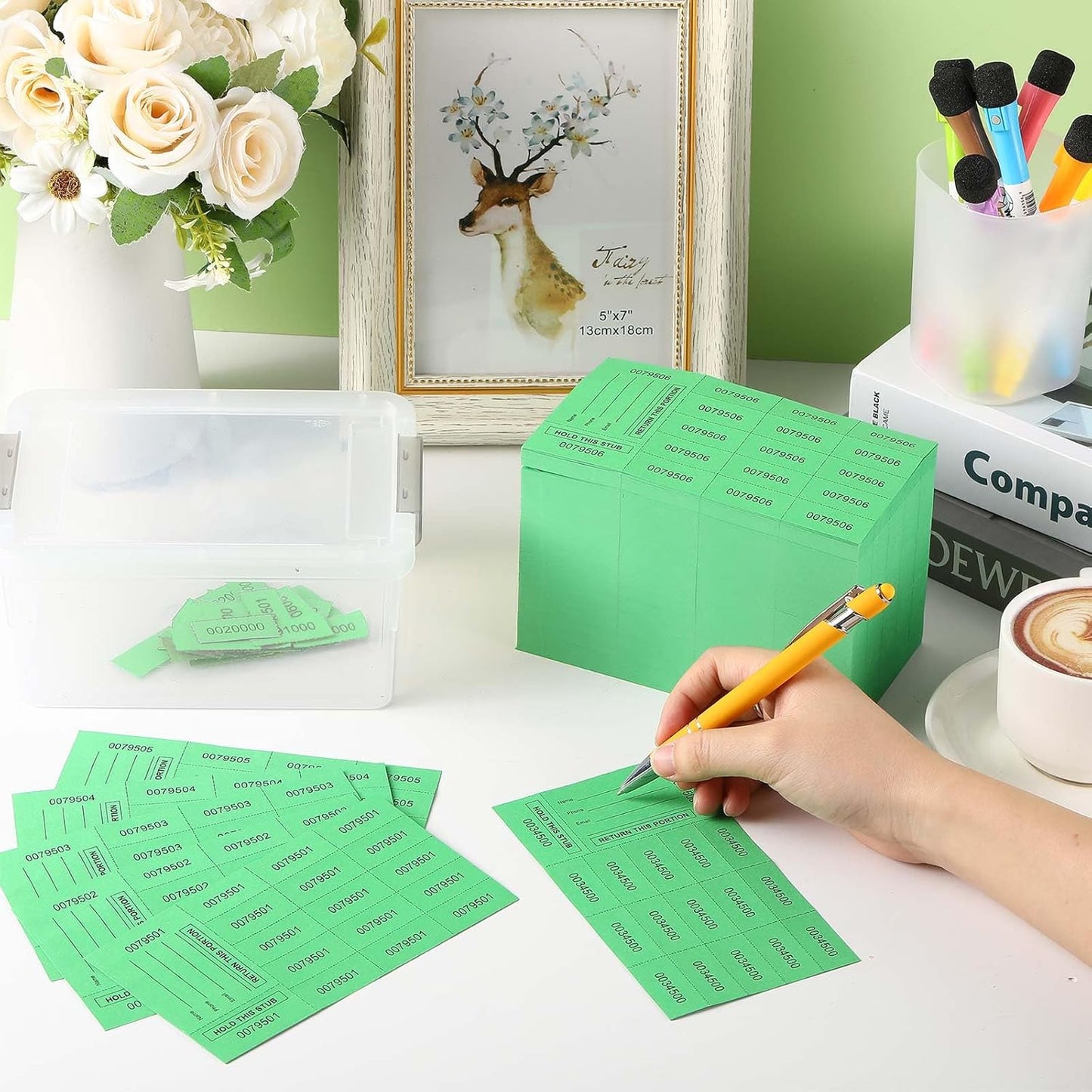 Kosiz 1000 Sheet 15 Bid Raffle Tickets Chinese Auction Tickets Sheets Auction Fundraiser Ticket Numbered with Name and Phone Number Per Sheet Raffle Tags for Silent Bidding(Green)