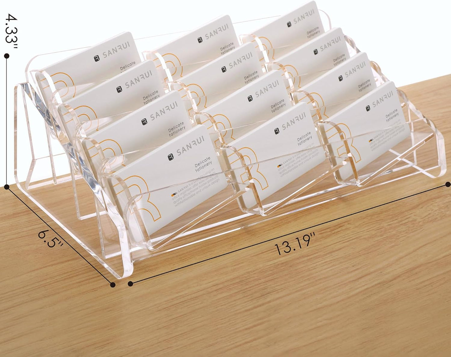 SANRUI Acrylic Business Card Holder for Desk, 4 Tier Clear Tilt Business Name Card Display Holders Stand Storage Organizer Fits720 Business Cards (Horizontal, 12-Slot)