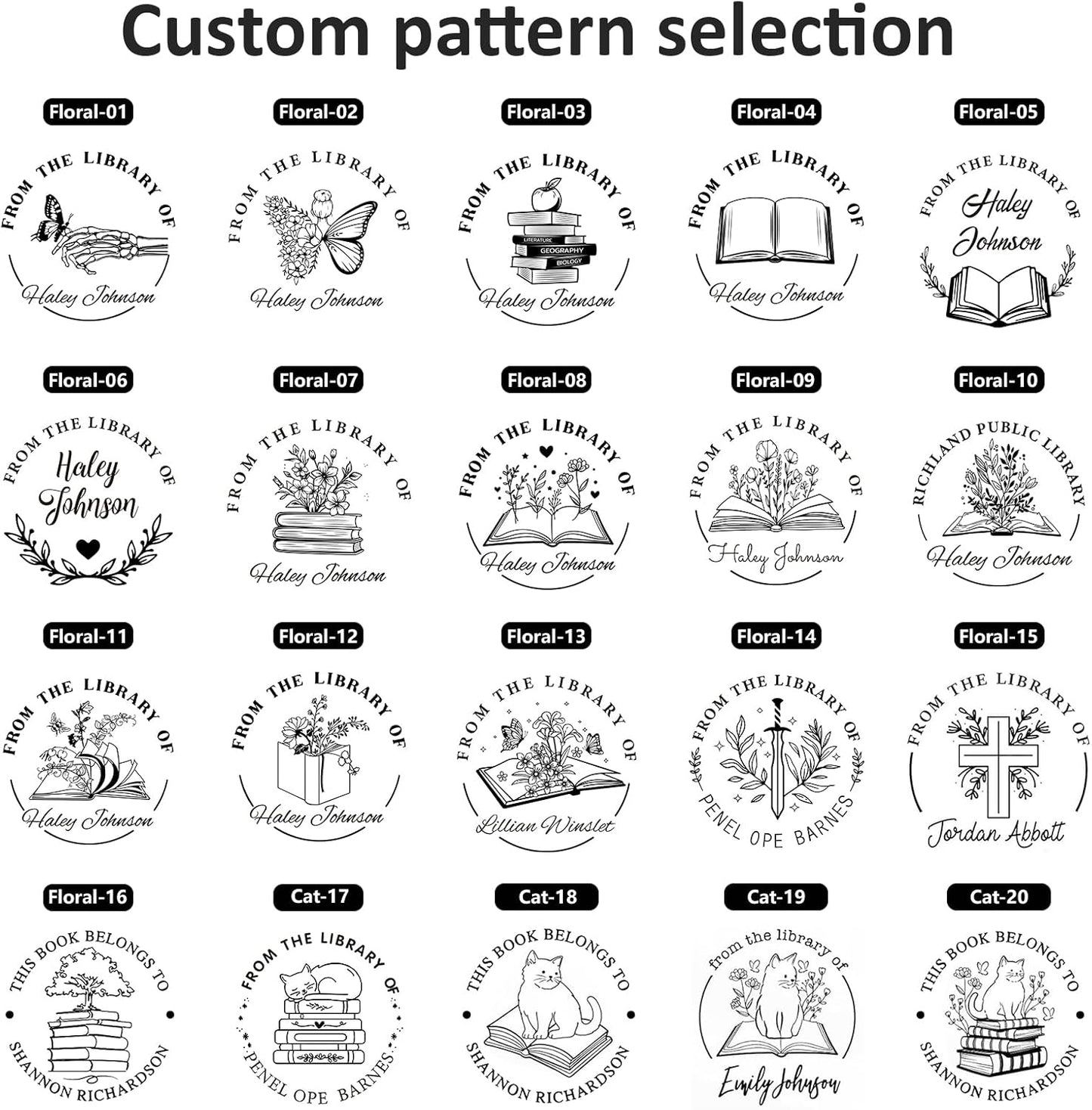 Custom Self-Inking Stamps | Personalized Book Stamp Gift for Book Lovers | 5 Ink Colors (Floral)