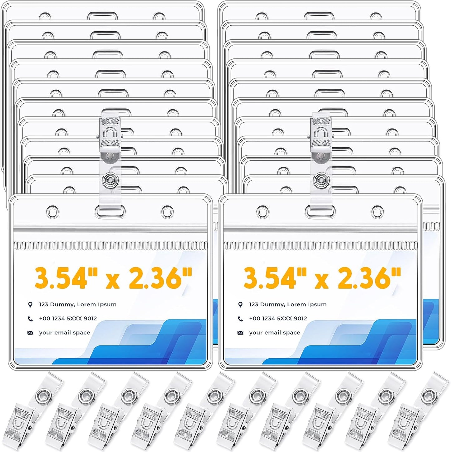 Zonon 150 Sets Name Badge Holders with Clip Clear on Name Tag Waterproof PVC ID Transparent Badge Holder with Resealable Zipper Seal Metal for Teacher Student Worker(English Clip)