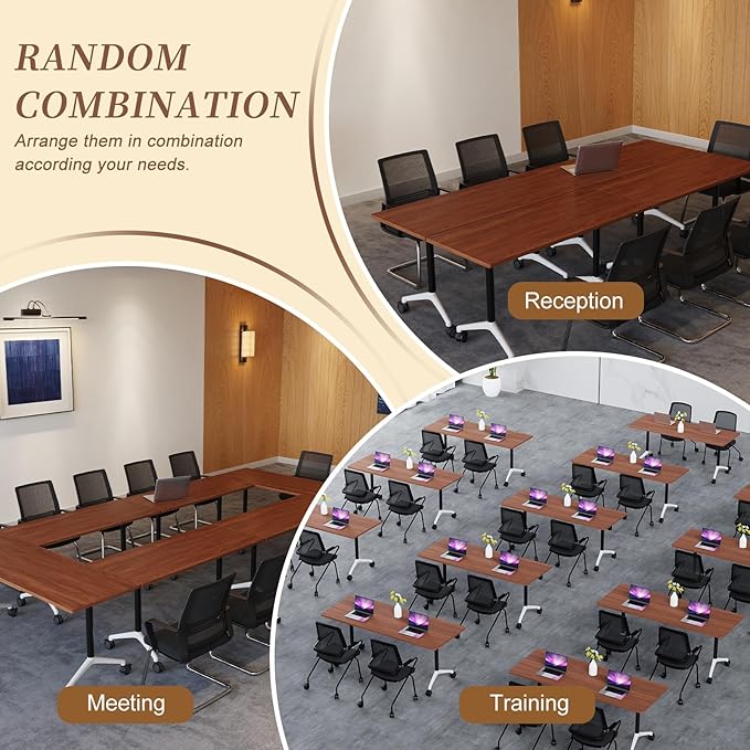 Folding Conference Room Table, Modern Conference Tables with Wheels, Large Rectangular Mobile Training Tables for Office Classroom, Foldable Modular Boardroom Seminar Table (4pack L47.2in)