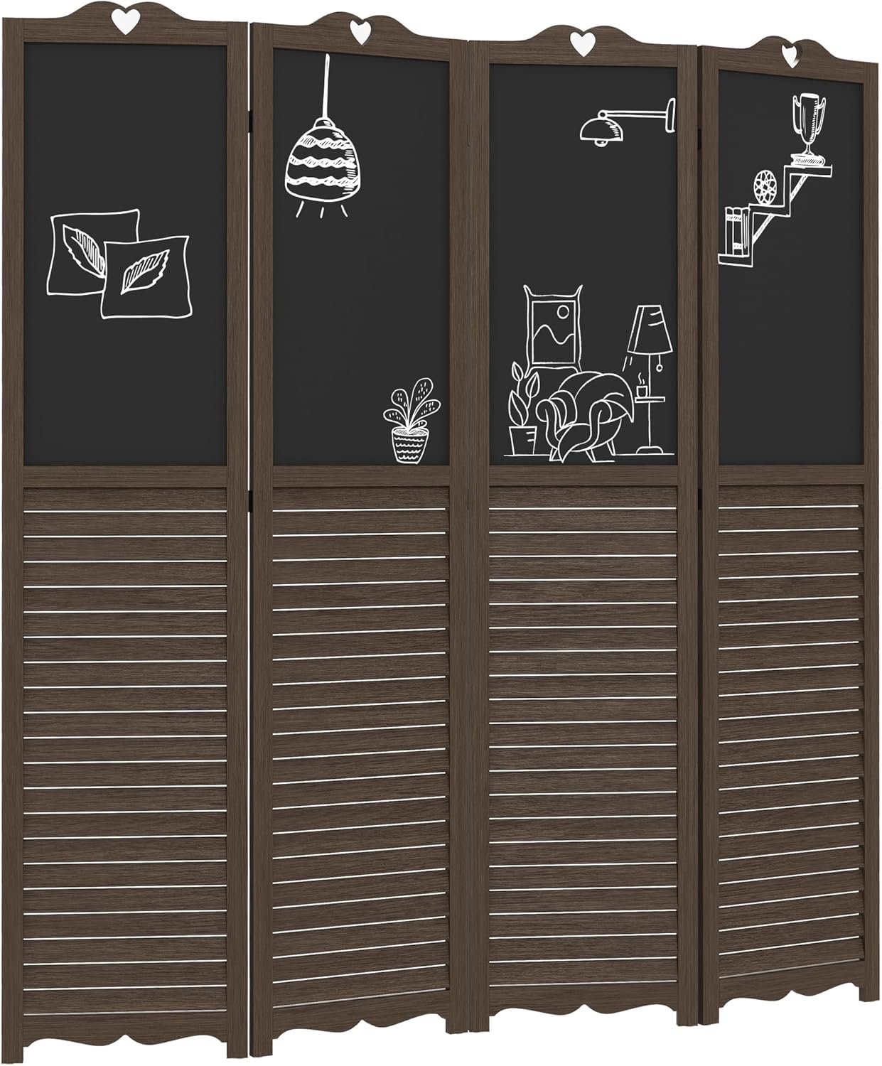 NicBex Room Divider 4 Panel Room Dividers with Black Boards Partition Room Dividers and Folding Privacy Screens 5.5 FT Wall Divider for Home, Office, Room Separation,63.75"W x 0.75"D x 67.75"H,Brown