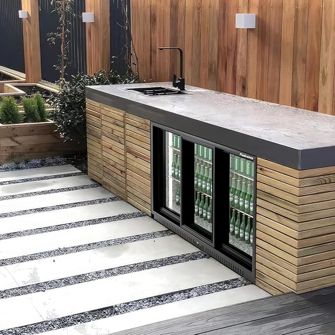 54 in. 335 cans Triple Sliding Door Back Bar Beverage Cooler, 10.8 cu. ft. Under Counter Glass Door Bar Fridge, lockable, 32-50°F Display Refrigerator, ETL & NSF7 Certified