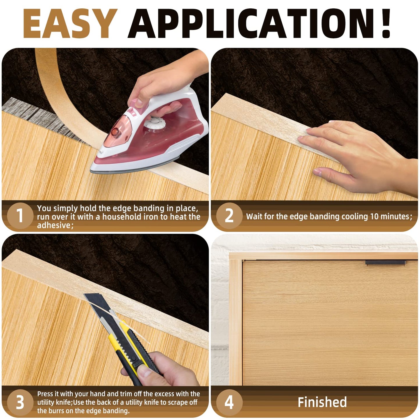 GSCIT Club Birch Edge Banding, 1 1/2 inch x 50ft roll of Veneer Edge Banding Preglued Flexible, Real Wood Tape Banding